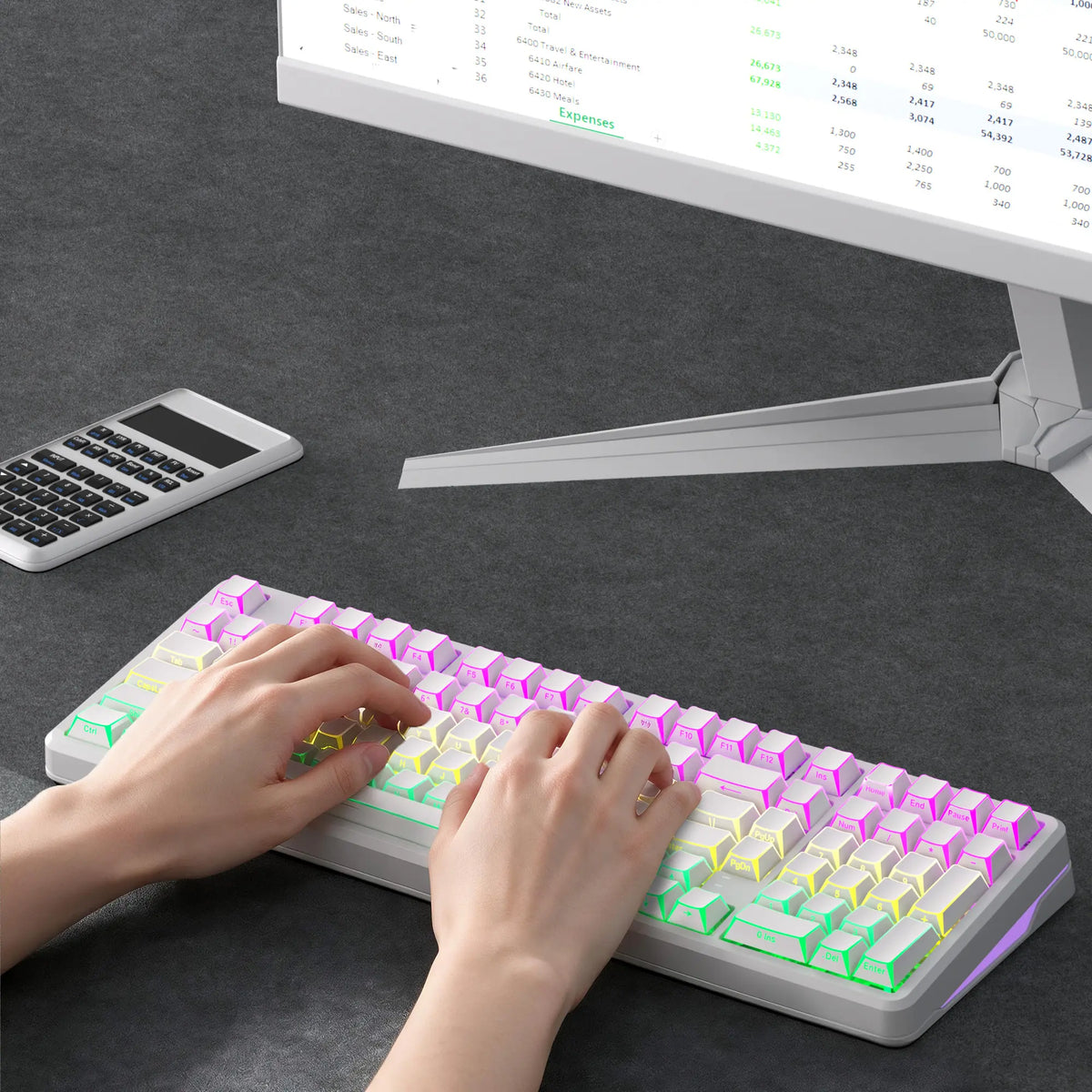 XVX M98 Lumina Full-Size Tri-Mode Wireless Mechanical Keyboard with Number Pad, Bt5.0/2.4Ghz/Usb-C, Pre-Lubed Hot Swappable Switches, Gasket Structure, 8000Mah, RGB Backlit, Creamy Keyboard for Pcs/Macs, Mechanical Input, Gaming & Office Use