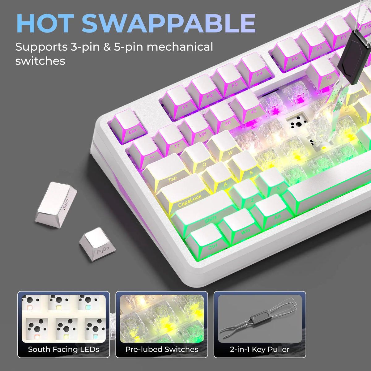XVX M98 Lumina Full-Size Tri-Mode Wireless Mechanical Keyboard with Number Pad, Bt5.0/2.4Ghz/Usb-C, Pre-Lubed Hot Swappable Switches, Gasket Structure, 8000Mah, RGB Backlit, Creamy Keyboard for Pcs/Macs, Mechanical Input, Gaming & Office Use