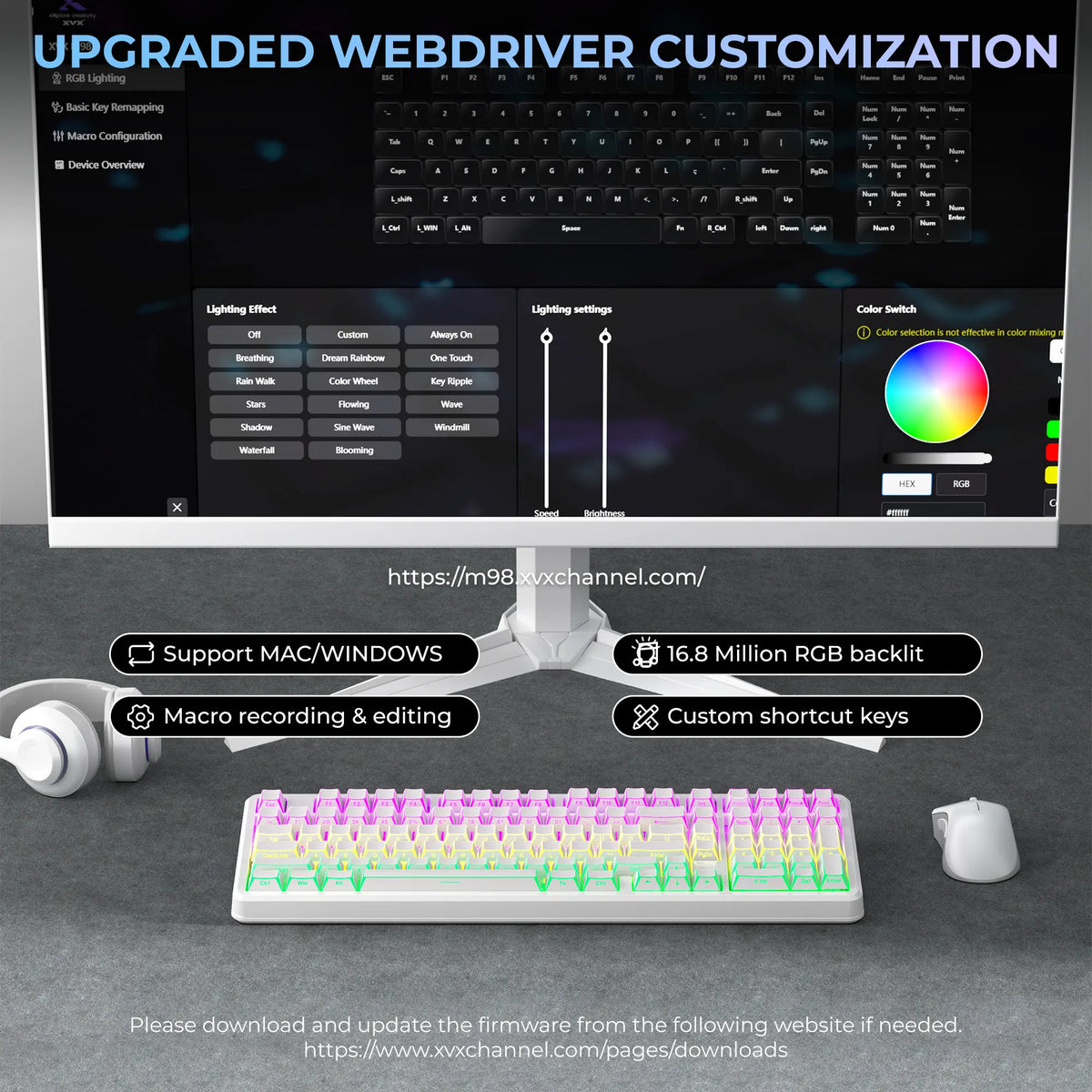 XVX M98 Lumina Full-Size Tri-Mode Wireless Mechanical Keyboard with Number Pad, Bt5.0/2.4Ghz/Usb-C, Pre-Lubed Hot Swappable Switches, Gasket Structure, 8000Mah, RGB Backlit, Creamy Keyboard for Pcs/Macs, Mechanical Input, Gaming & Office Use