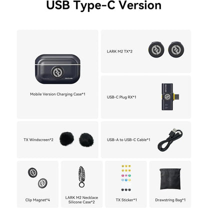 Hollyland Lark M2 USB-C Mini Lapel Noise Cancellation Wireless Microphone for Video Recording, Streaming