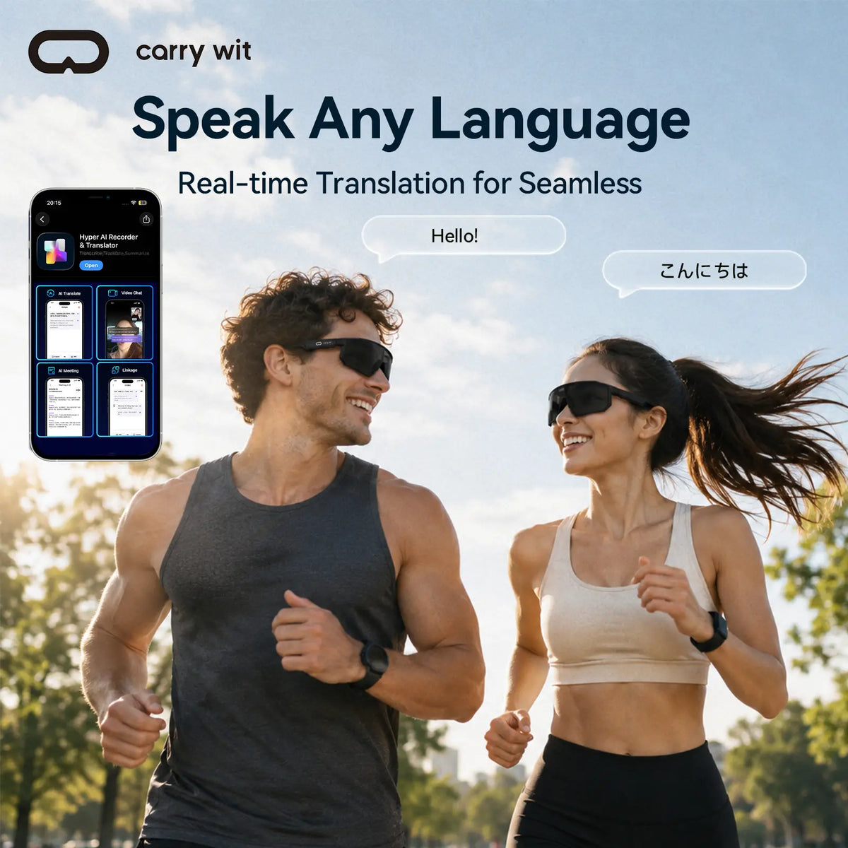 CARRY WIT Multifunctional Wearable Wireless Smart Glasses - Bluetooth Audio Open-Ear Casual Sunglasses, Lightweight UV400 PC Cycling Glasses for Men & Women (For Music & Calls)