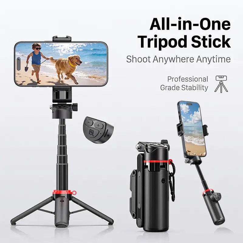 All-in-One Telescopic Handheld Selfie Stick with Bluetooth Remote and Hook, Silicone-Stabilized Extendable Phone Tripod for iPhone/Android Smartphones, Packaged Streaming Equipment, Portable Travel Accessory