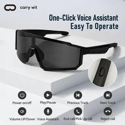 CARRY WIT Multifunctional Wearable Wireless Smart Glasses - Bluetooth Audio Open-Ear Casual Sunglasses, Lightweight UV400 PC Cycling Glasses for Men & Women (For Music & Calls)