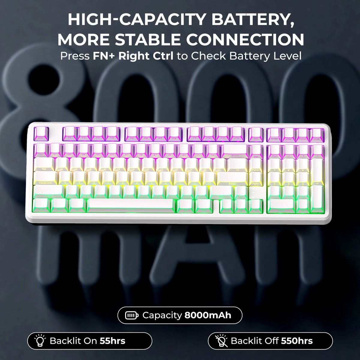 XVX M98 Lumina Full-Size Tri-Mode Wireless Mechanical Keyboard with Number Pad, Bt5.0/2.4Ghz/Usb-C, Pre-Lubed Hot Swappable Switches, Gasket Structure, 8000Mah, RGB Backlit, Creamy Keyboard for Pcs/Macs, Mechanical Input, Gaming & Office Use