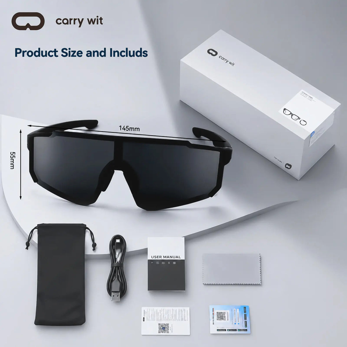 CARRY WIT Multifunctional Wearable Wireless Smart Glasses - Bluetooth Audio Open-Ear Casual Sunglasses, Lightweight UV400 PC Cycling Glasses for Men & Women (For Music & Calls)