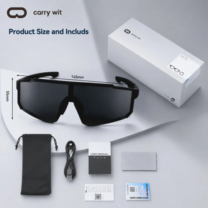 CARRY WIT Multifunctional Wearable Wireless Smart Glasses - Bluetooth Audio Open-Ear Casual Sunglasses, Lightweight UV400 PC Cycling Glasses for Men & Women (For Music & Calls)