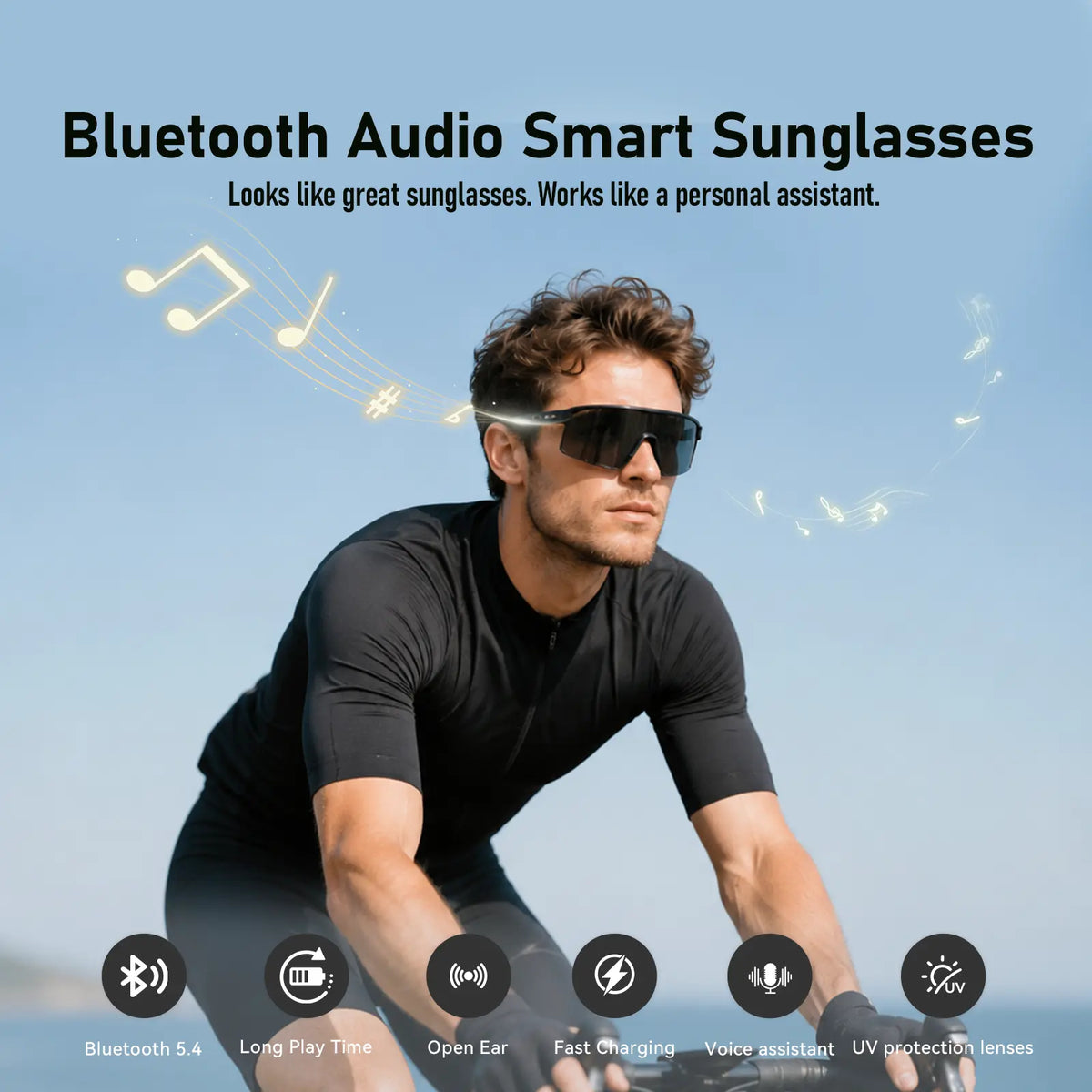 CARRY WIT Multifunctional Wearable Wireless Smart Glasses - Bluetooth Audio Open-Ear Casual Sunglasses, Lightweight UV400 PC Cycling Glasses for Men & Women (For Music & Calls)